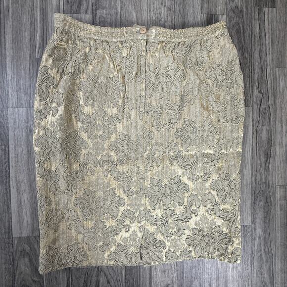 Carmen Marc Valvo Metallic Brocade Pencil Skirt Size 16 Gold Evening Career - Picture 1 of 7